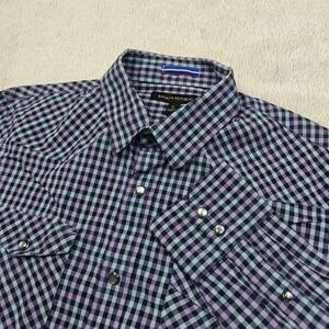 Banana Republic Plaid Shirt Men's S Blue Purple Grid Check Slim Fit Snap Closure